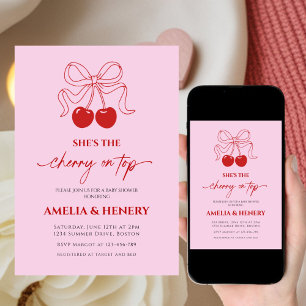 Cherry on Top Cherry  Bow Girl  Baby Shower Invitation