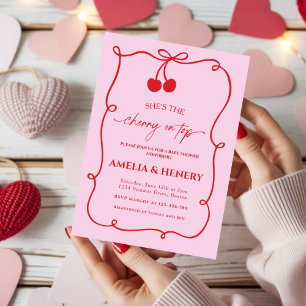 Cherry on Top Cherry  Bow Girl  Baby Shower Invitation