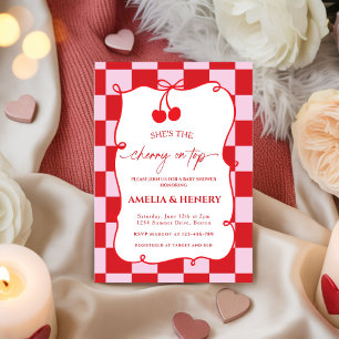 Cherry on Top Cherry Bow Girl Baby Shower Invitation