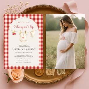 Cherry on Top Clothesline Photo Baby Shower Invitation