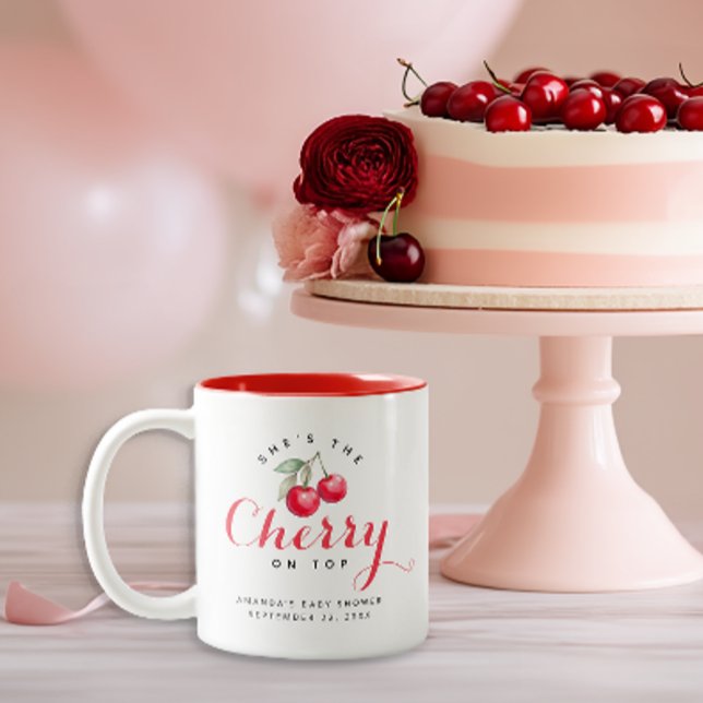 Cherry on Top Coquette Baby Shower Coffee Mug (Cherry Themed Baby Shower Mug)