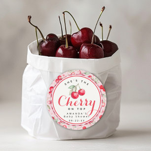 Cherry on Top Coquette Baby Shower Favour Sticker