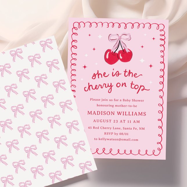 Cherry on Top Coquette Baby Shower Invitation (coquette cherry on top baby girl shower invitation)