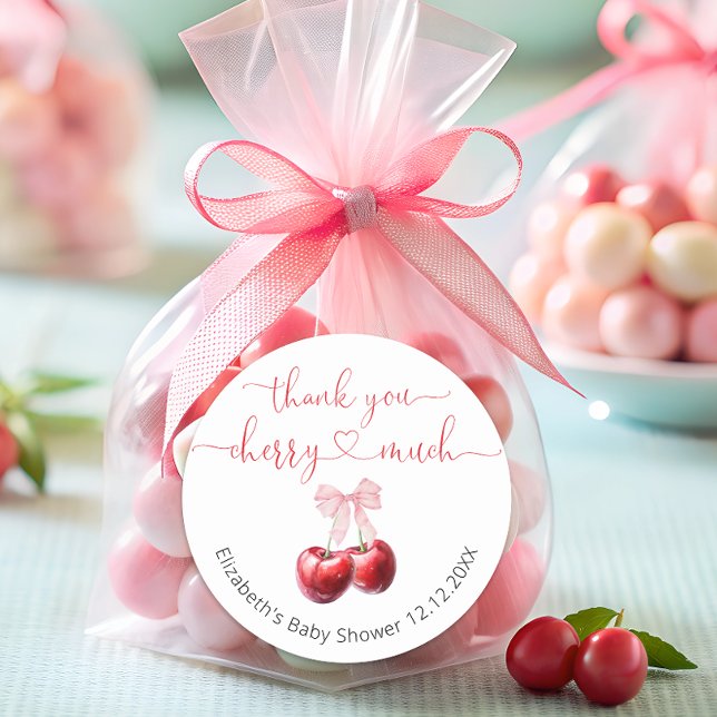 Cherry On Top Coquette Bow Baby Shower Thank You Classic Round Sticker (Creator Uploaded)