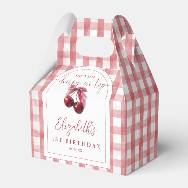 Cherry On Top Coquette Bow Birthday Favour Box (Front Side)