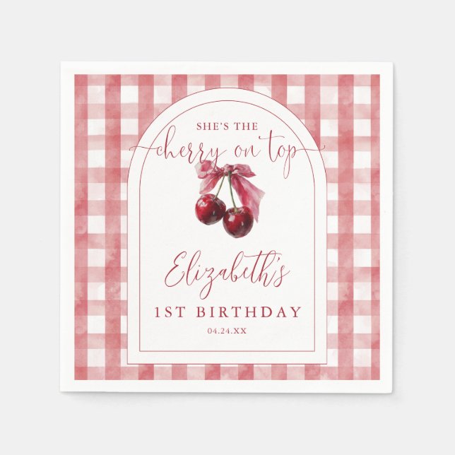 Cherry On Top Coquette Bow Birthday Napkin (Front)