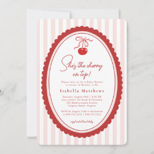Cherry on Top Coquette Bow Pink Baby Shower Invitation