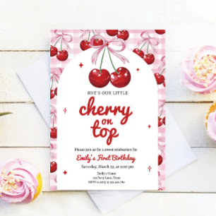 Cherry On Top Coquette Bow Pink Girl Birthday Invitation
