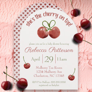 "Cherry on Top" Coquette Watercolor Baby Shower Invitation