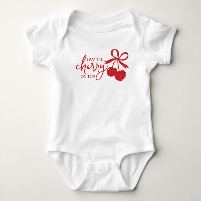 Cherry On Top Cute Bow Hand Drawn Baby Girl (Front)