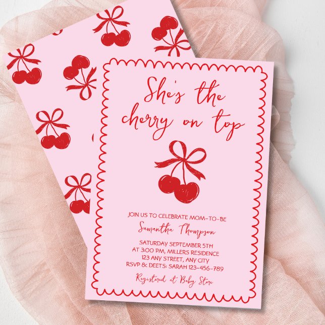 Cherry On Top Cute Hand Drawn Baby Girl Shower Invitation (Cherry On Top Cute Hand Drawn Baby Girl Shower Invitation)