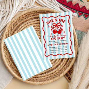 Cherry on Top doodle Bow Girl Baby Shower  Invitation