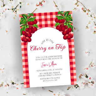 Cherry on top Fall Gingham Plaid Baby Shower Invitation