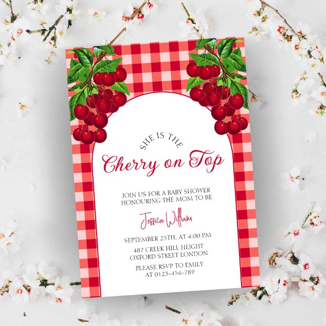 Cherry on top Fall Gingham Plaid Baby Shower  Invitation (Creator Uploaded)