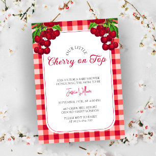 Cherry on top Fall Gingham Plaid Baby Shower Invitation