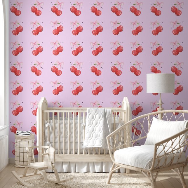 Cherry on Top French Coquette Bow Pink Wallpaper (Kids)