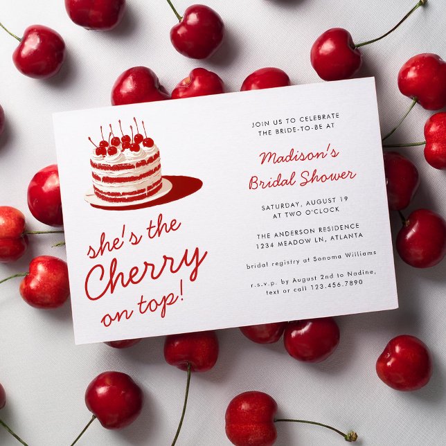 Cherry on Top Fun Red Cake Wedding Bridal Shower Invitation (Creator Uploaded)