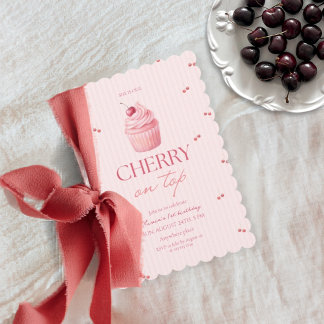 Cherry on top girl 1st birthday invitation