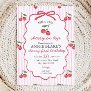 Cherry On Top Girl 1st Birthday Invitation