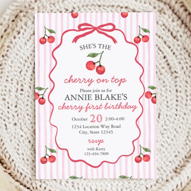 Cherry On Top Girl 1st Birthday Invitation (Creator Uploaded)