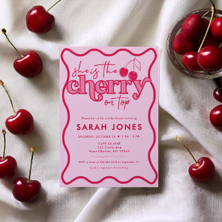 Cherry on Top Girl Baby Shower Invitation