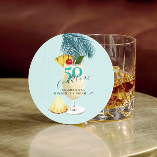 Cherry on Top Pineapple Cocktail 50th Birthday  Round Paper Coaster