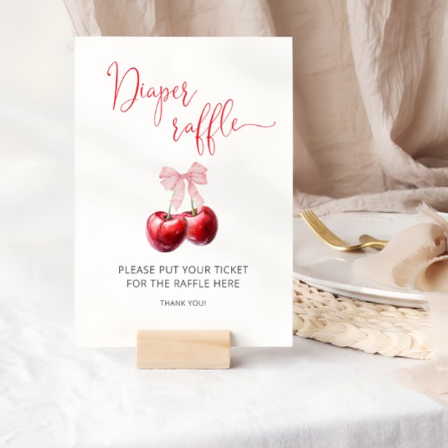 Cherry On Top Pink Bow Baby Shower Diaper Raffle Poster (Creator Uploaded)