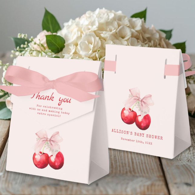 Cherry on Top Pink Bow Baby Shower Favour Box (Cherry on top Pink Bow Baby Shower Favor Gift Boxes)