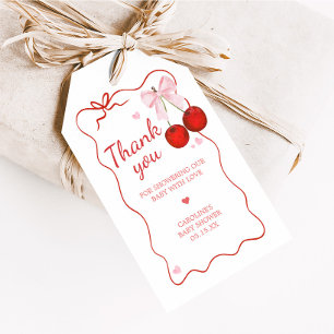 Cherry on Top Pink Bow Baby Shower Favour Tags