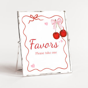 Cherry on Top Pink Bow Baby Shower Favours Poster