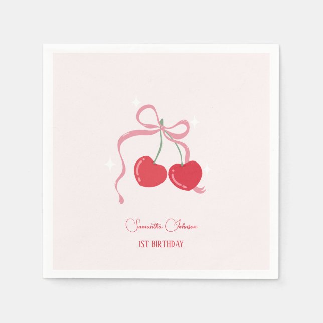 Cherry on Top Pink Bow Baby shower Napkin (Front)