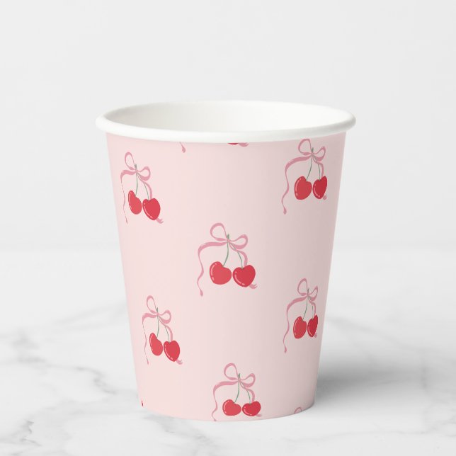 Cherry on Top Pink Bow Baby shower Paper Cups (Front)
