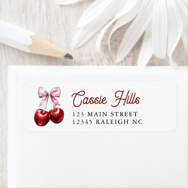 Cherry On Top Pink Bow Baby Shower Return Address  (Insitu)
