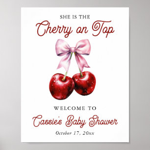 Cherry On Top Pink Bow Baby Shower Welcome Sign
