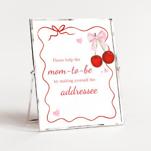 Cherry on Top Pink Bow BabyShower Envelope Station Poster