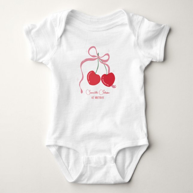 Cherry on Top Pink Bow Birthday Bodysuit (Front)
