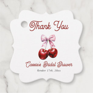 Cherry On Top Pink Bow Bridal Shower Thank You Favour Tags