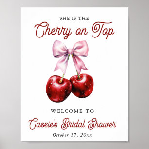 Cherry On Top Pink Bow Bridal Shower Welcome Sign