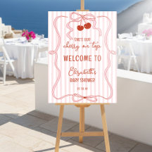 Cherry on Top Pink Bow Classy Stripes Welcome