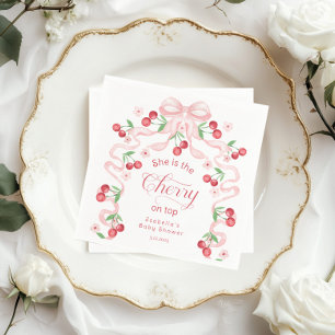 Cherry on Top Pink Bow coquette Baby shower Napkin