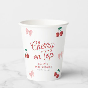 Cherry on Top Pink Bow Coquette Baby Shower Paper Cups