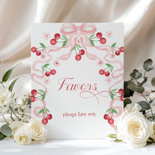 Cherry on top pink Bow Favours Baby shower Poster