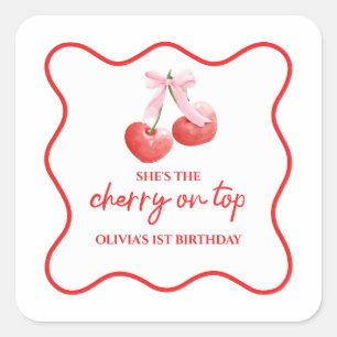 Cherry on Top Pink Bow preppy birthday Square Sticker