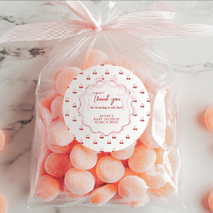 Cherry on Top Pink Bow Red Baby Girl Shower Classic Round Sticker