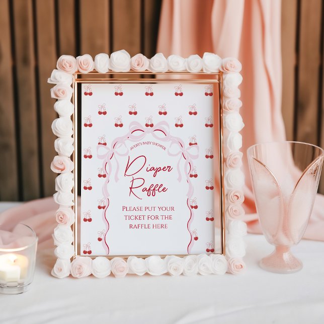 Cherry on Top Pink Bow Red Baby Girl Shower Poster (Creator Uploaded)