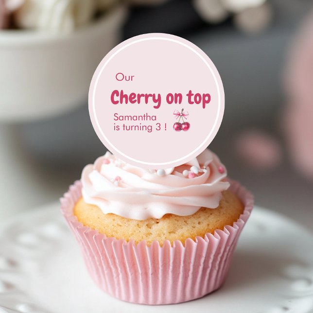Cherry on Top Pink Cherry Birthday  Classic Round Sticker (Creator Uploaded)