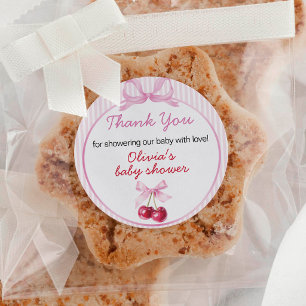 Cherry on Top Pink Coquette Baby Shower Classic Round Sticker