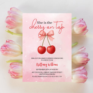 Cherry on Top Pink Girl Baby Shower Invitation