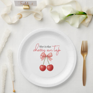 Cherry on Top Pink Girl Baby Shower  Paper Plate
