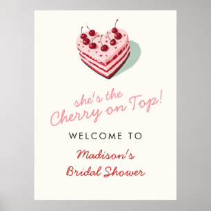 Cherry on Top Pink Heart Cake Bridal Shower Poster